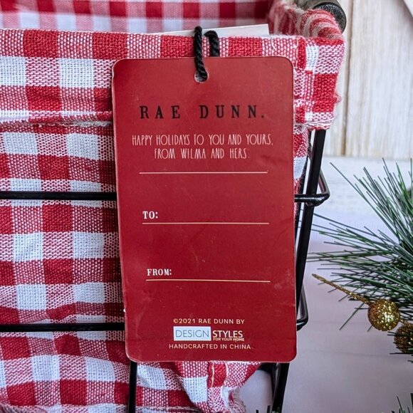 NWT- Rae Dunn Festive Wired Basket With Red & White Checkered Liner - Picture 4 of 5